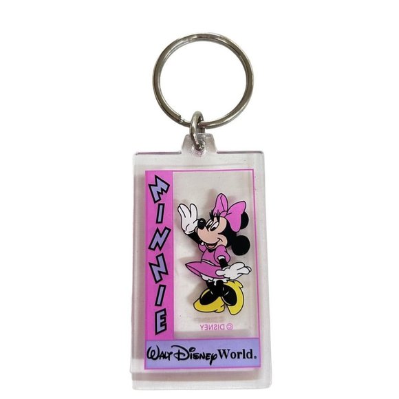 Walt Disney World Minnie Mouse Acrylic Keychain Key Ring Pink Purple - Picture 4 of 5